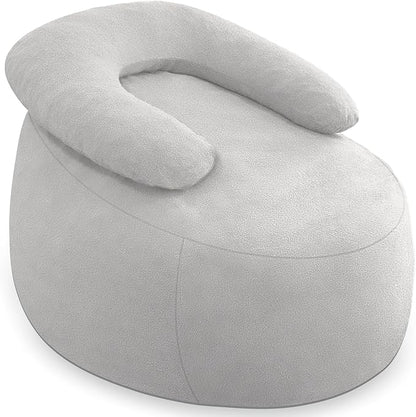HABUTWAY Bean Bag Chair with U-Shaped Pillow for Adult and Kids Big BeanBag Chair with Filling Ultra Soft Teddy Fleece Couch Chair with Washable Cover for Living Room Bedroom, Light Grey & Light Grey