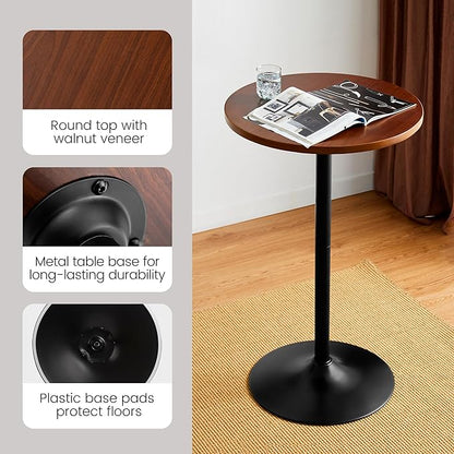 Glitzhome 39.5" H Round Pub Bistro Table, Round Bar Table Wood Top with Black Metal Leg and Base, Walnut Veneer Finish Cocktail Top Tall Table for Kitchen Island,Furniture (Walnut)