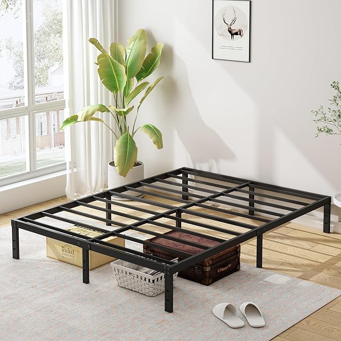 10 Inch King Size Bed Frame, Platform Metal Bed Frame King Heavy Duty Steel Slat Mattress Foundation, No Box Spring Needed, Easy Assembly, Noise-Free, Black