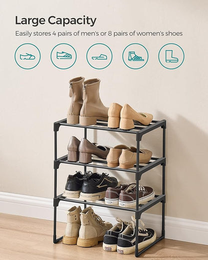SONGMICS Shoe Rack, 3-Tier Shoe Organizer, Metal Storage Shelf, Upright or Upside Down, for 4-8 Pairs, Stackable, for Entryway, 11.8 x 16.7 x 21.5 Inches, Black ULSA003B01