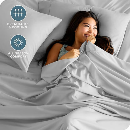 Bare Home California King Sheet Set - 1800 Ultra-Soft Microfiber Cal King Bed Sheets - Double Brushed - Deep Pockets - Easy Fit - 4 Piece Set - Bed Sheets (California King, Cloud Grey)