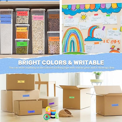 12PCS Colored Masking Tape, Colored Tape for Kids Art Supplies, DIY Craft Tape, Colored Painters Tape for Labeling, Classroom, Decorative, Rainbow Color Tape Rolls 1In x 13Yards(2.5cm x 12m)
