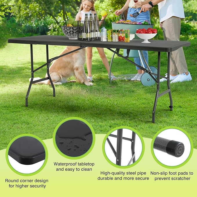 BestOffice Outdoor Folding Camping Table Plastic Table Portable Square Height Dining Table Perfect for Picnics,Parties,Party and Camping,Black