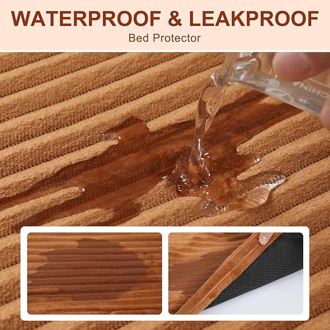 BEAUTYZOO Waterproof Dog Bed Cover Replacement Washable, Soft Plush Dog Bed Covers Removable with Zipper, Antislip Noiseless Ped Hair Pee Resistant Bedding Liner for Puppy Cat, 40x30inch, Brown XL