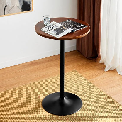 Glitzhome 39.5" H Round Pub Bistro Table, Round Bar Table Wood Top with Black Metal Leg and Base, Walnut Veneer Finish Cocktail Top Tall Table for Kitchen Island,Furniture (Walnut)
