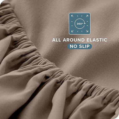 Bare Home Split Head Flex King Sheet Set - 1800 Ultra-Soft Microfiber Bed Sheets - Double Brushed - Deep Pockets - Easy Fit - 4 Piece Set - FlexTop King Bedding Sheets (Split Head Flex King, Taupe)