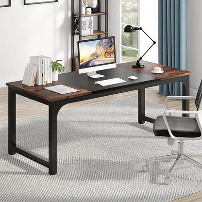 Tribesigns Modern Computer Desk, 70.8 x 31.5 inch Large Office Desk Computer Table Study Writing Desk Workstation for Home Office, Black Metal Frame