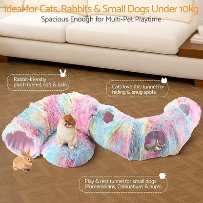 Cat Tunnel Bed, Collapsible Cat Tunnel with Washable Cushion,3-in-1 Multi-Functional Play Tunnel with Peek Holes & Ears, Indoor Playhouse for Cats Kittens Rabbits Small Dogs,Gift for Pet