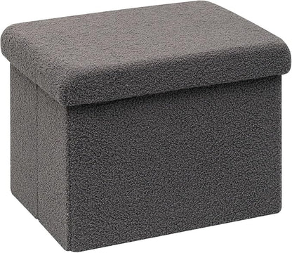 16.5 Folding Storage Ottoman Cube - Small Footrest with Sherpa Top, Multi-Functional Storage for Bedroom, Living Room, Grey