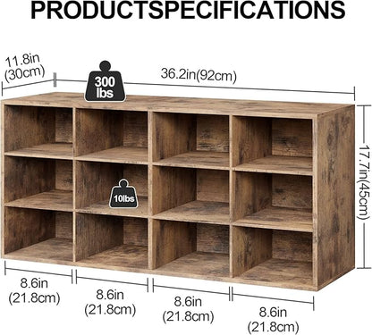 12-Cubby Shoe Rack, 3-Tier Wood Shoe Organizer, Multifunctional Shoe Organizer Bench for Entryway, Mudroom, Hallway, Closet,36.22 * 11.81 * 17.72 Inch,Brown