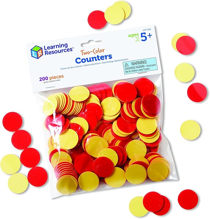 Learning Resources Two-Color Counters, Red/Yellow, Educational Counting, Sorting, and Patterning, Family Counters, Set of 200, Grades K+, Ages 5+