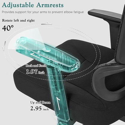 VECELO High Back Ergonomic Office Chair, Big and Tall Mesh Desk Chair with Wheels, Tilt Function, 3D Armrests & Headrest, Lumbar Support, Swivel Rolling Computer Chair for Task, Home Office, Black