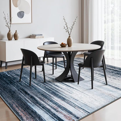 Rugflix 8x10 Large Area Rug for Living Room, Washable Low Pile Carpet Non Slip, Soft Stain Resistant Blue Grey Indoor Rug for Bedroom, Dining Room, Home Office