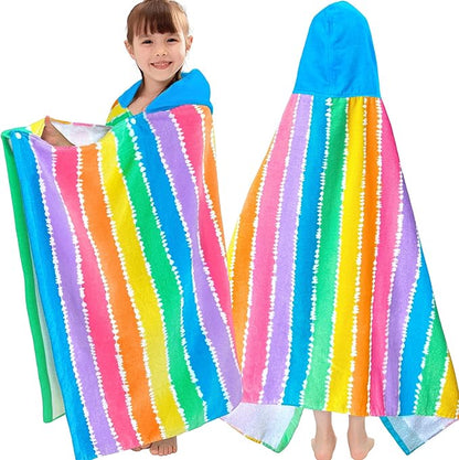 VOOVA & MOVAS Kids Bath Towel with Hood (3-8Years), Quick Dry Absorbent Lightweight Towel Wrap for Pool | Swim | Bath, Color Stripe