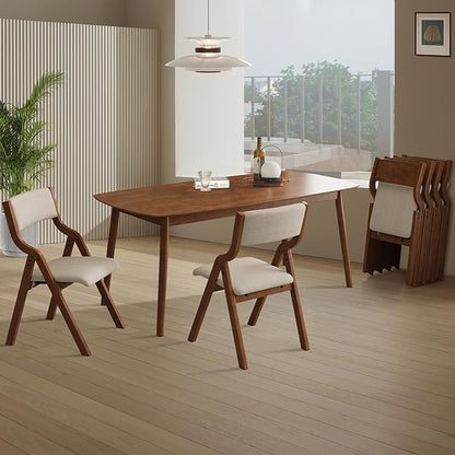 Folding Dining Chairs Set of 2, Upholstered Kitchen Chair with Padded Seat & Backrest, Modern Side-Chair with Wood Legs for Home Office Living Room,No Assembly Needed,Cream Taupe+ Walnut