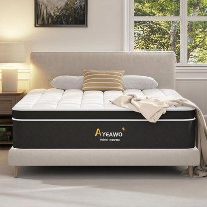 Firm King Size Mattress, 12 Inch Hybrid King Bed Mattress with Gel Memory Foam and Pocket Springs, Comfort Bed in a Box, Pressure Relief and Motion Isolation, 365-Night Trial, CertiPUR-US