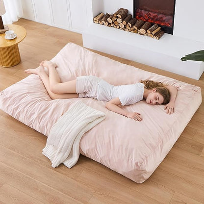 Bean Bag Chairs for Adults - Giant Bean Bag Chair Convertible Bean Bag Bed - Beanbag Chair with Micro Fiber Cover/Furniture Foam Filler - Floor Couch Sofa in Bedroom Dorm Room - Queen Pink