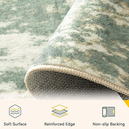 Washable Area Rugs 9'x12' Non-Slip Modern Abstract Soft for Living Room Entryway Bedroom Nursery, Print Pattern, Light Green/Yellow