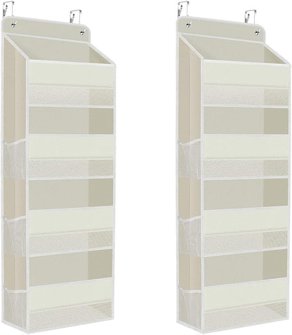 2 Pack Over The Door Organizer, Hanging Storage Organizer with Clear Window, 40lb Ultra Sturdy Large Capacity Room Organizer for Pantry Laundry Bathroom Nursery Closet (Beige)