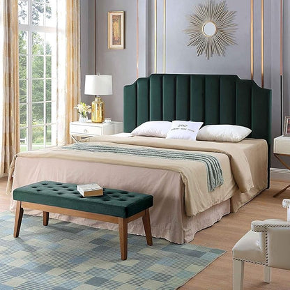 24KF Velvet Upholstered Buttons Tufted Entryway Bench with Solid Wood Leg,Bed Bench Ottoman with Padded Seat,5034-Jade