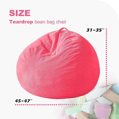 Homguava 4FT Bean Bag Chair for Adults,Teardrop Bean Bags Big Beanbag Chair with Memory Foam Filled and Ultra Soft Removable Corduroy Cover for Living Room, Bedroom (Pink)