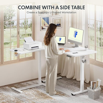 FLEXISPOT Mobile Standing Desk with Wheels Pneumatic Laptop Desk Rolling Computer Cart Movable Height Adjustable Small Sit Stand Desk Computer Workstations Home Use（31.5" W x 17.7" D,White