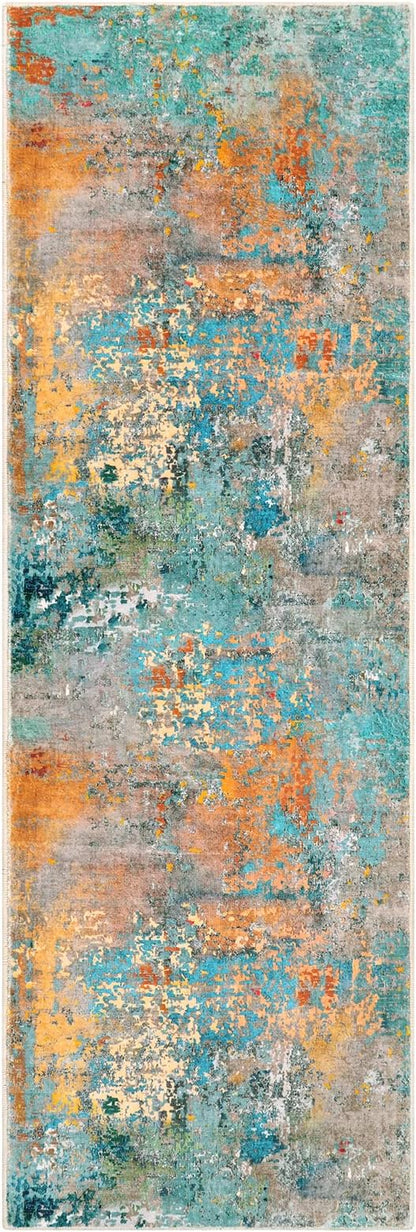 Lahome Modern Abstract Runner Rug - 2x6 Washable Hallway Rug Runner Soft Colorful Bedoom Carpet, Non-Slip Low Pile Contemporary Accent Mats for Kitchen Nursery Laundry Room