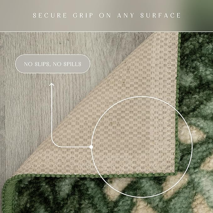 Maples Rugs Marion Bohemian Braided-Style Print Area Rug ??Made in USA ??Washable, Non-Slip Low-Profile Small Indoor Rug for Entryway & Kitchen, 46" x 30", Green