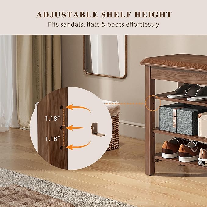 Shoe Rack for Front Door Entrance, Solid Wood Shoe Bench for Closet, Holds Up to 550lbs, Shoe Rack Bench for Entryway, Mudroom, Hallway