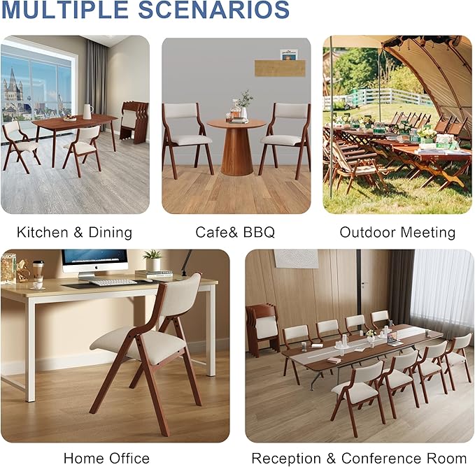 Ball & Cast Upholstered Folding Chairs Set of 2 with Ergonomically Designed Back and Solid Wood Frame, for Dining Room and Office,Indoor and Outdoor Events,Space Saving,Cream White+Cherry