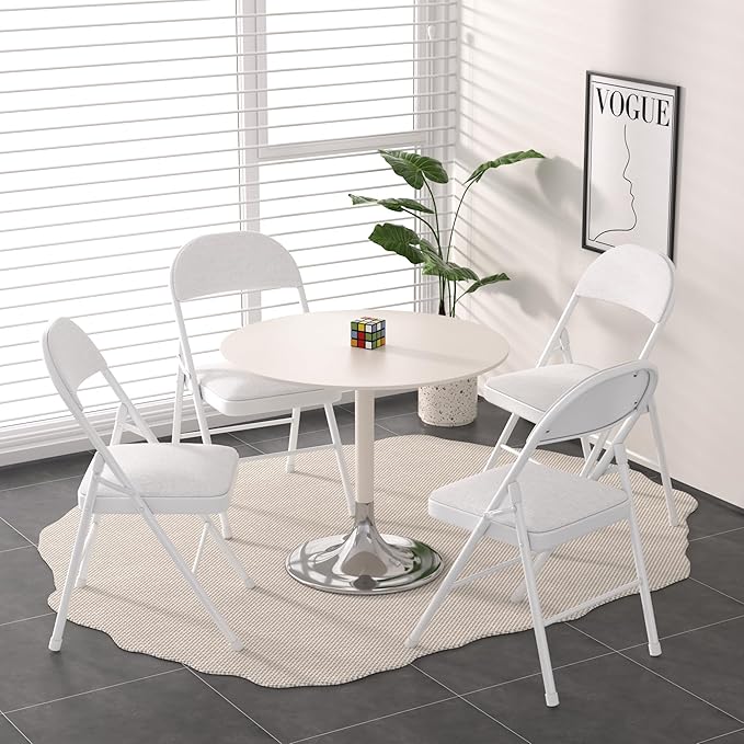 VECELO Padded Folding Chairs 4 Pack, Comfortable Cushioned Seat & Backrest with Steel Frame, for Office, Indoor Outdoor, Commercial Events, Light Grey