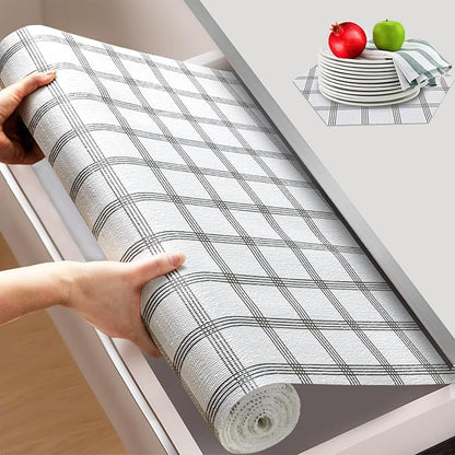 Beautysaid Shelf and Drawer Liner for Kitchen Cabinet, Non Adhesive Non Slip Shelf Paper Waterproof Washable Thickened for Dresser Pantry Shelve Bathroom Protector Liner(Plaid,12 in x 20FT)