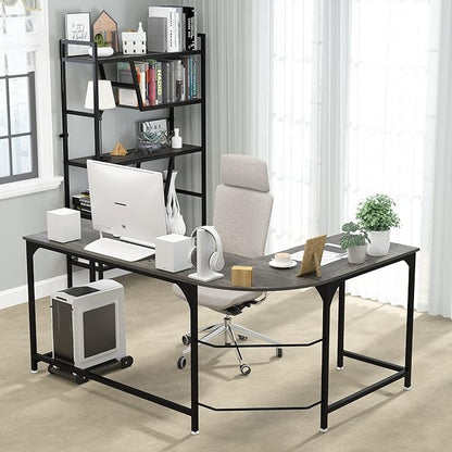 Teraves Reversible L Shaped Desk, 57.9" Gaming Computer Desk, Modern Corner Desks for Home Office Study, Space Saver Workstation Desk, Easy Assembly, Wooden