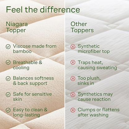 Ultra Soft Twin Size Mattress Topper - Viscose Made from Bamboo Pillow Top Mattress Pad for Back Pain Relief - Naturally Cooling for Hot Sleepers, Beige