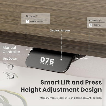 COLAMY Electric Adjustable Standing Desk – 48 x 28 Inch Sit Stand Desk with Drawer & Cable Management, Dual Motor Lift System, Ergonomic Footrest, Home Office Table (MFC Desktop, Walnut + White)