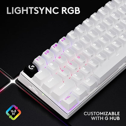 Logitech G PRO X 60 Lightspeed Wireless Gaming Keyboard, Ultra Compact TKL 60% Mechanical Keyboard for Windows PC, LIGHTSYNC RGB, Dual-Shot PBT Keycaps, GX Optical Tactile Switches - White