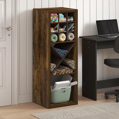 Furinno Cubicle Open Back Decorative Cube Storage Organizer, 3-Cube, Amber Pine