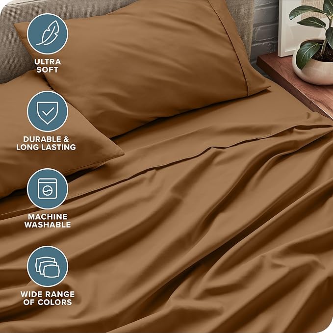 Bare Home King Sheet Set - Luxury 1800 Ultra-Soft Microfiber King Bed Sheets - Double Brushed - Deep Pockets - Easy Fit - 4 Piece Set - Bedding Sheets & Pillowcases (King, Caramel)