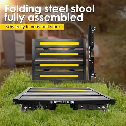 Adjustable Height Aluminum RV Step, Stable Foldable Platform Step Stool, Supports Up to 1,000 lb, Non-Slip Rubber Feet and Platform Mat, Easy to Carry (Black)
