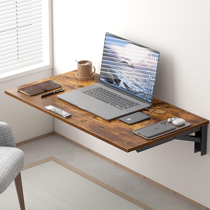 Need Wall Mounted Folding Table - Heavy Duty Small Fold Down Dining Table Length 30" Width 20" Perfect Addition to Home Office/Laundry/Home Bar/Kitchen & Dining Room Rustic Brown AC15-7650FG-ND