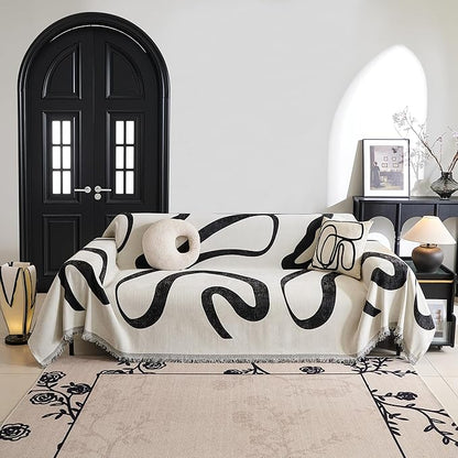 MYSKY HOME Couch Cover for 3 Cushion Couch Sofa Cover, Super Soft Boho Couch Covers for Dogs Washable, Jacquard Sofa Slipcover Furniture Protector for Living Room, 91" x 134", Black Curve