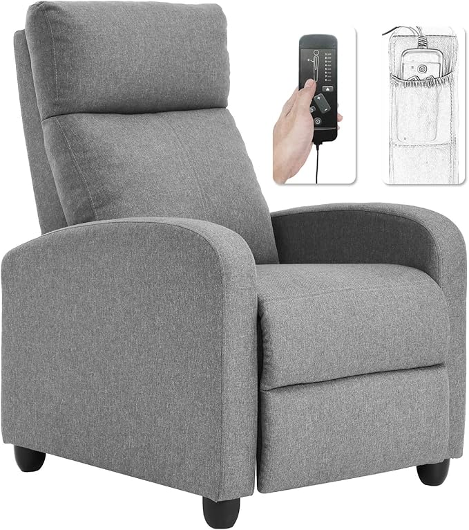BestMassage | Recliner Chair | with 2 Point Massage Function | Textile Grey | with Lumbar Support, Adjustable Push Back, Footrest & Padded Seat | Easy Assembly | for Living Room, Home Theatre