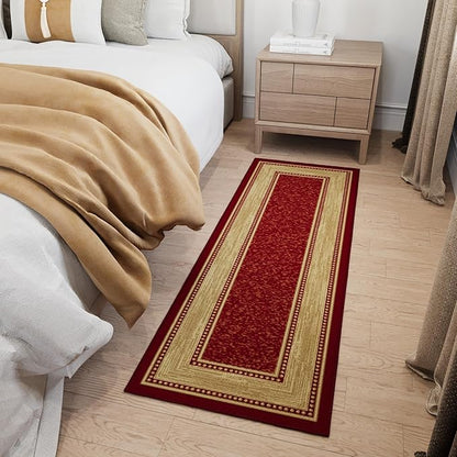 Ottomanson Hallway Runner Rug 20" x 53" Non Slip Border Area Rugs Easy to Clean Laundry Rug Runner Durable & Pet Friendly Floor Carpet Runners for Hallways Entryway Living Room Kitchen Bathroom, Red