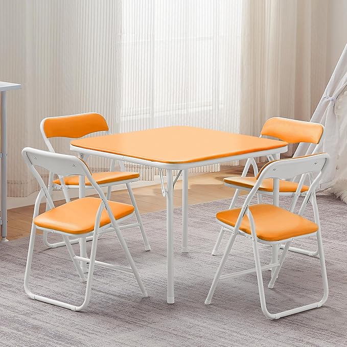 VECELO Kids Folding Activity Table and Chair Set, with Ultra Soft Padded Cushion, 5 Piece, Pale Orange