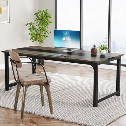 Tribesigns Modern Computer Desk, 70.8 x 31.5 inch Large Office Desk Computer Table Study Writing Desk Workstation for Home Office, Grey/Black