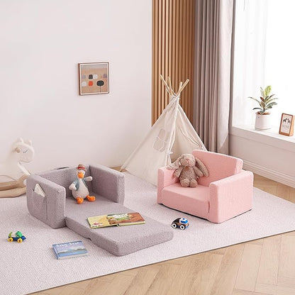 Tiita Kids Sofa, 2-in-1 Todder Couch, Convertible Children Couch to Lounger, Flip Out Kids Sofa Chair, Toddler Armrest Chair Bed, Folding Kids Play Sofa for Girl or Boy (Grey)