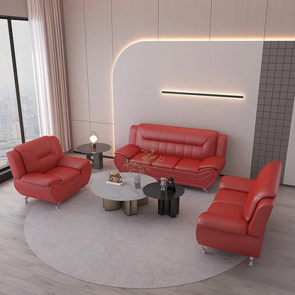 Container Furniture Direct Michael Modern Faux Leather Upholstered Stainless Steel Legs Living Room Sofa, Red