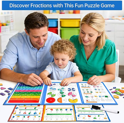 Magnetic Fraction Tiles & Circles Montessori Set for Elementary Kids - Hands-On Math Manipulatives with Activity Book - Learn Fractions, Decimals, Percentages