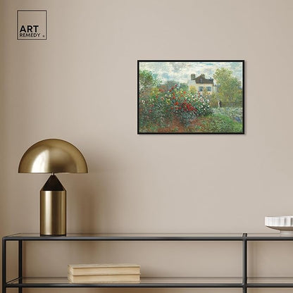 Art Remedy Monet-Garden With Dahlias Impressionism Classic Landscape Paintings Canvas Wall Art, Black Floater Frame, 16"x24"