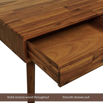 Acacia Lagom 48" Solid Wood Work Desk with Drawers, Home Office Desk Office Furniture, Work Table for Home Office, Scandinavian Style Wood Work Desk for Home Office, Walnut